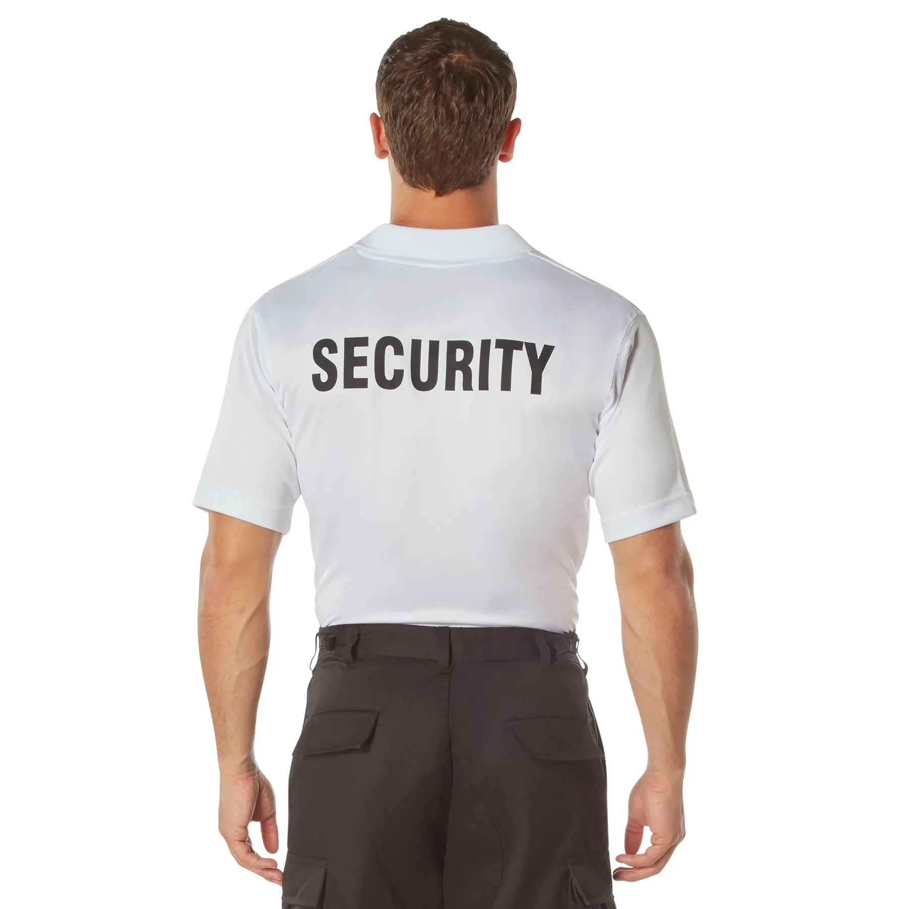 Rothco Moisture Wicking Security Polo Shirt / White W/ Black Lettering