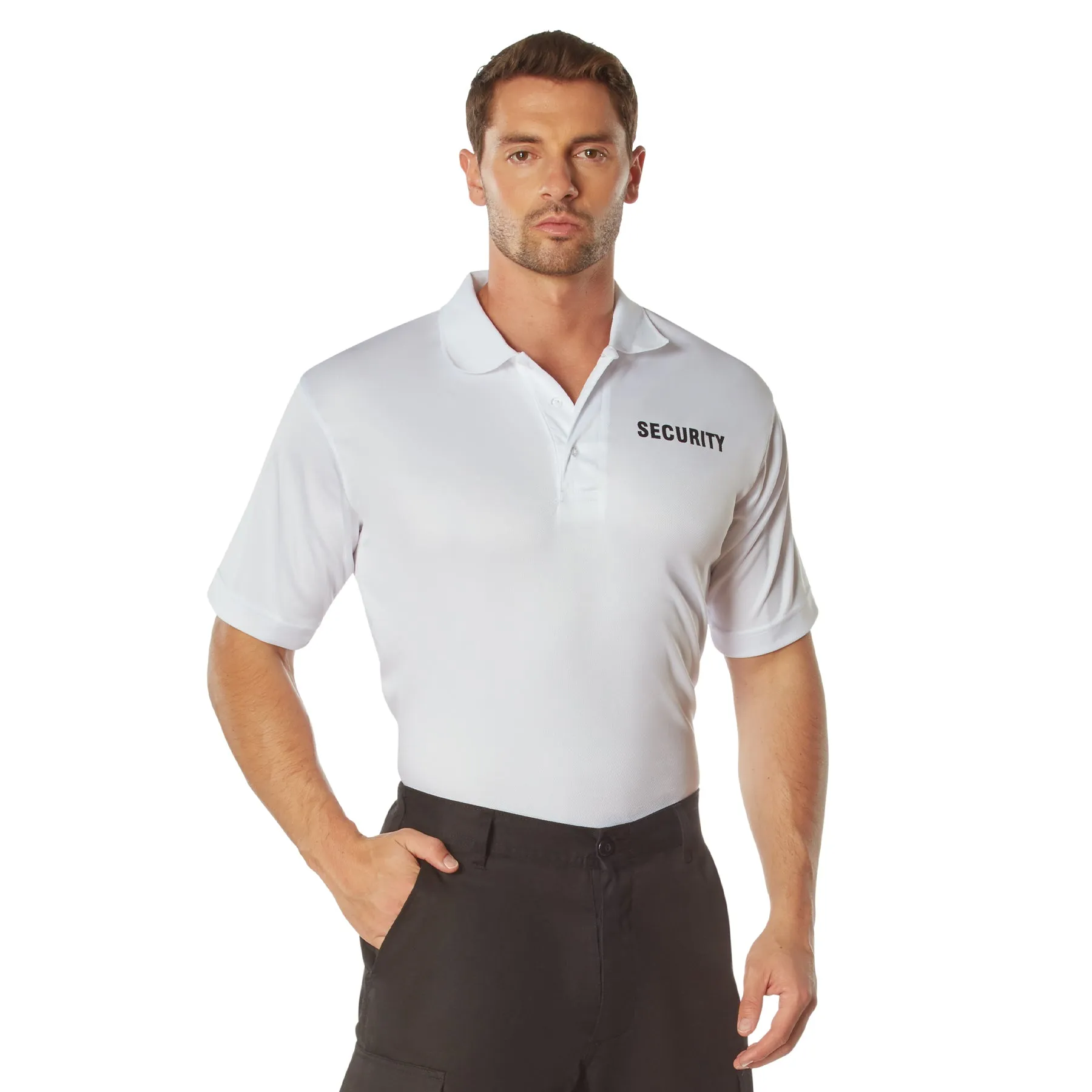 Rothco Moisture Wicking Security Polo Shirt / White W/ Black Lettering