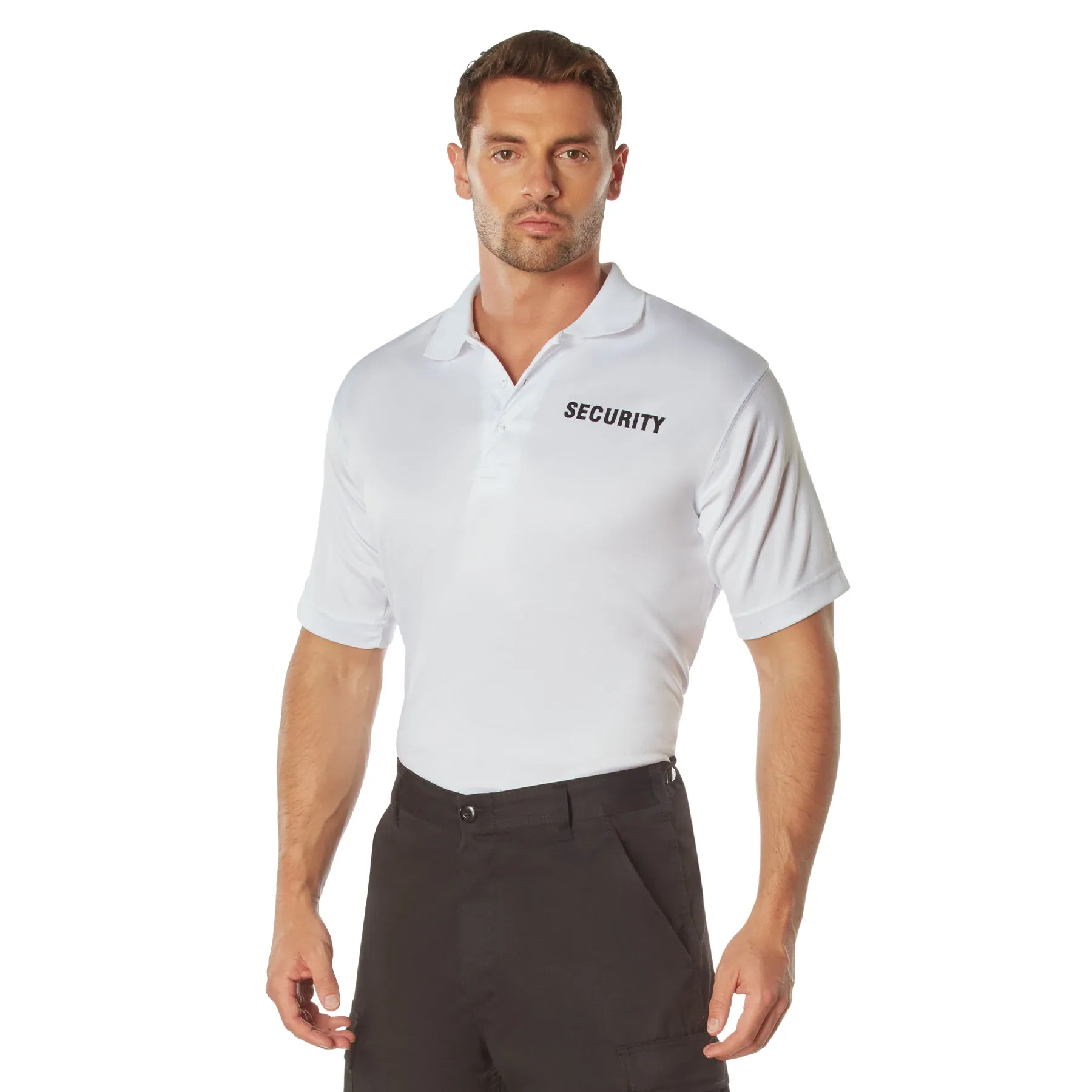 Rothco Moisture Wicking Security Polo Shirt / White W/ Black Lettering