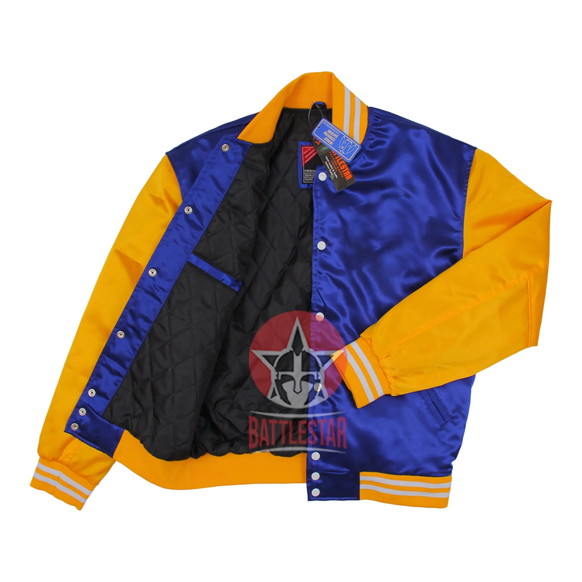 Royal Blue & Gold Yellow Satin Fabric Varsity Baseball Jacket