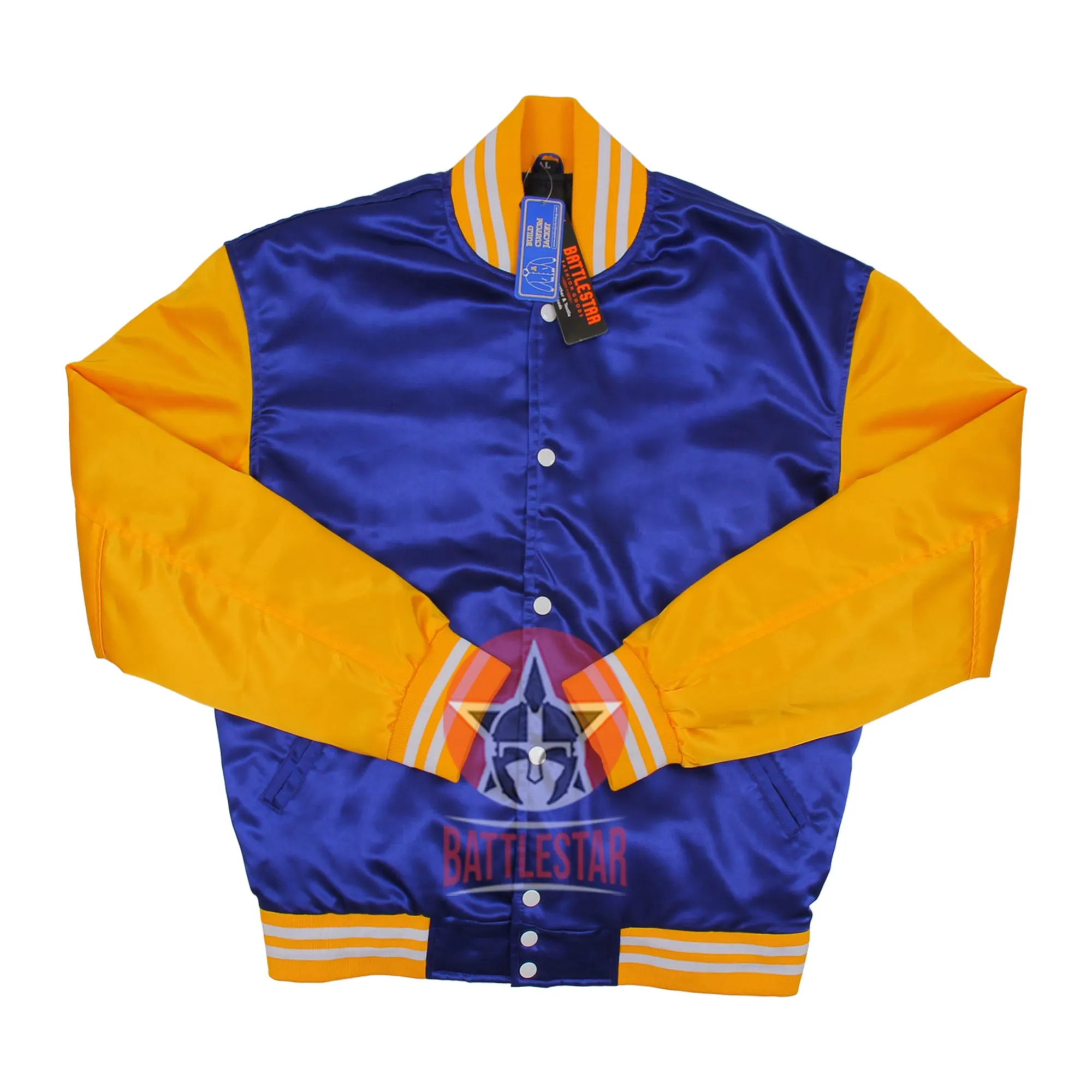 Royal Blue & Gold Yellow Satin Fabric Varsity Baseball Jacket