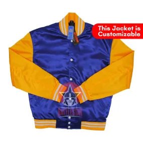 Royal Blue & Gold Yellow Satin Fabric Varsity Baseball Jacket