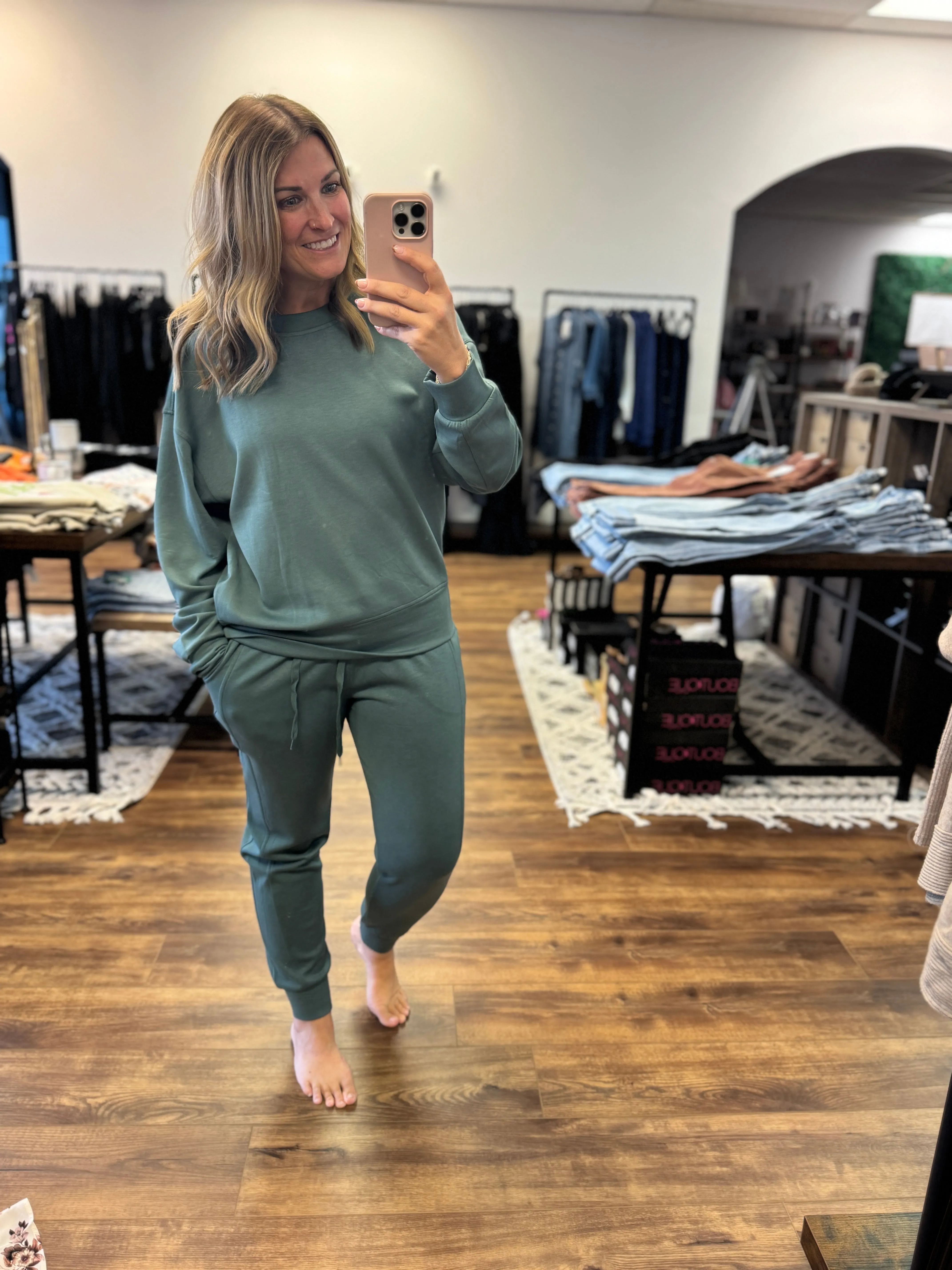 Scuba Crewneck Pullover & Jogger 2-Piece Set - Ash Jade