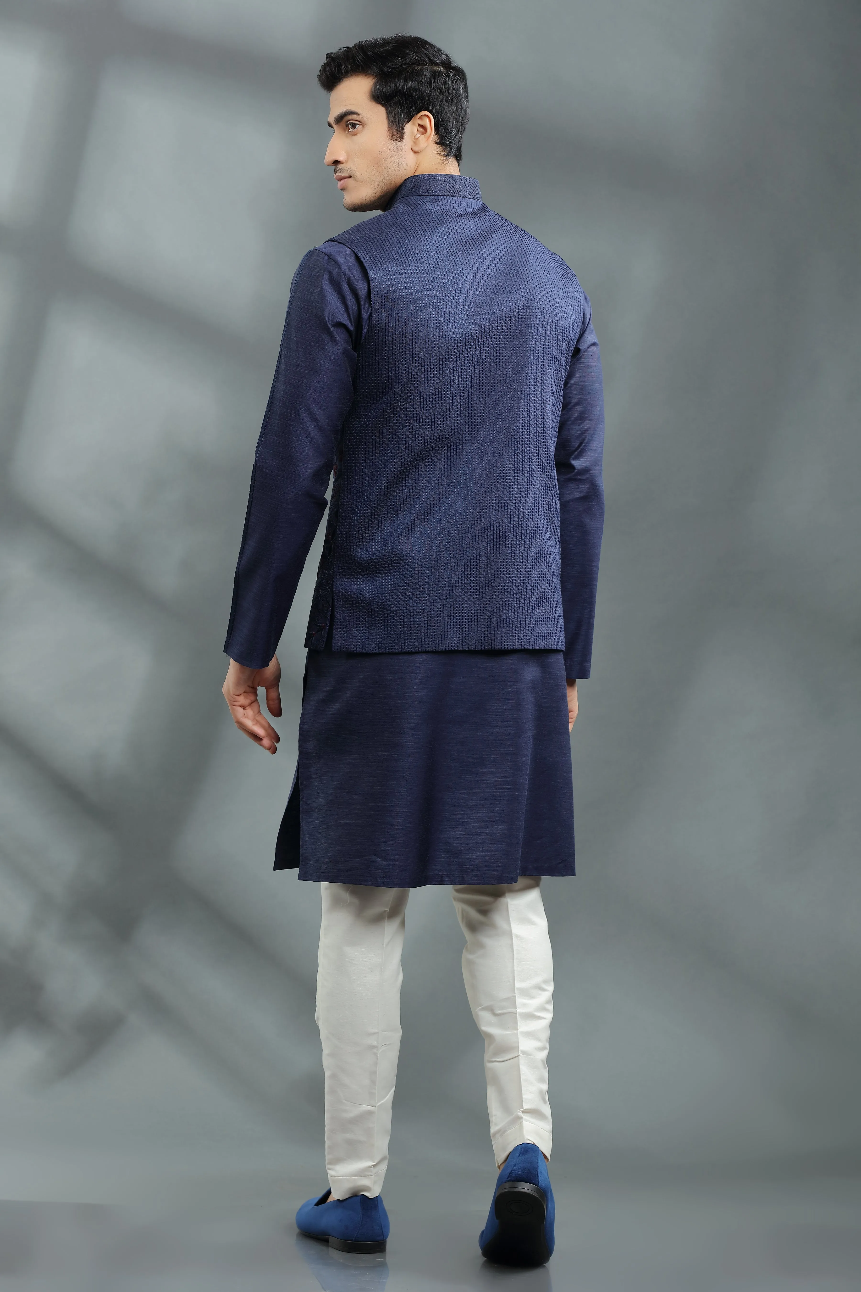 Silk Jacket with silk kurta and pants.