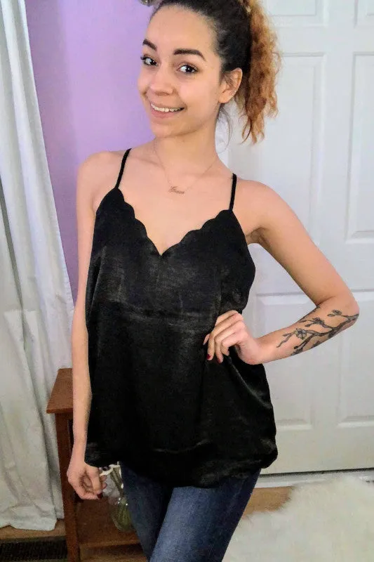 Soft Scalloped Cami in Black