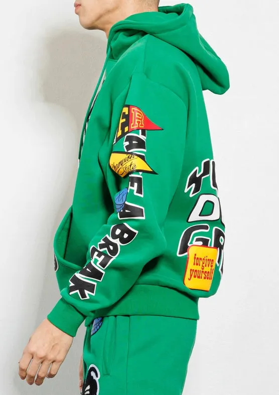 Spring Break Chenile Patch Graphic Hoodie GREEN