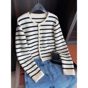 Striped Button-Up Cardigan