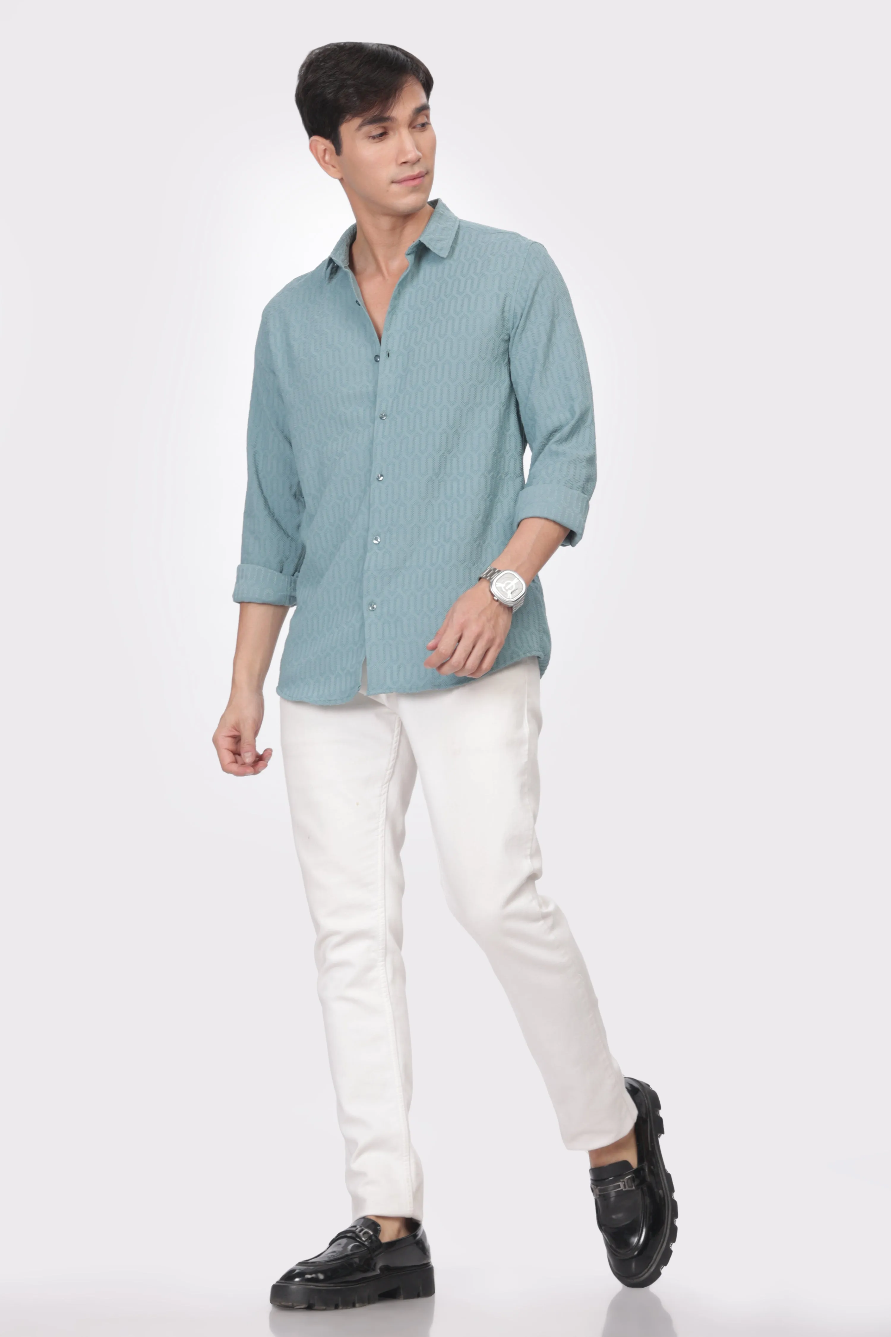 Teal - Modern Fit Textured Shirt