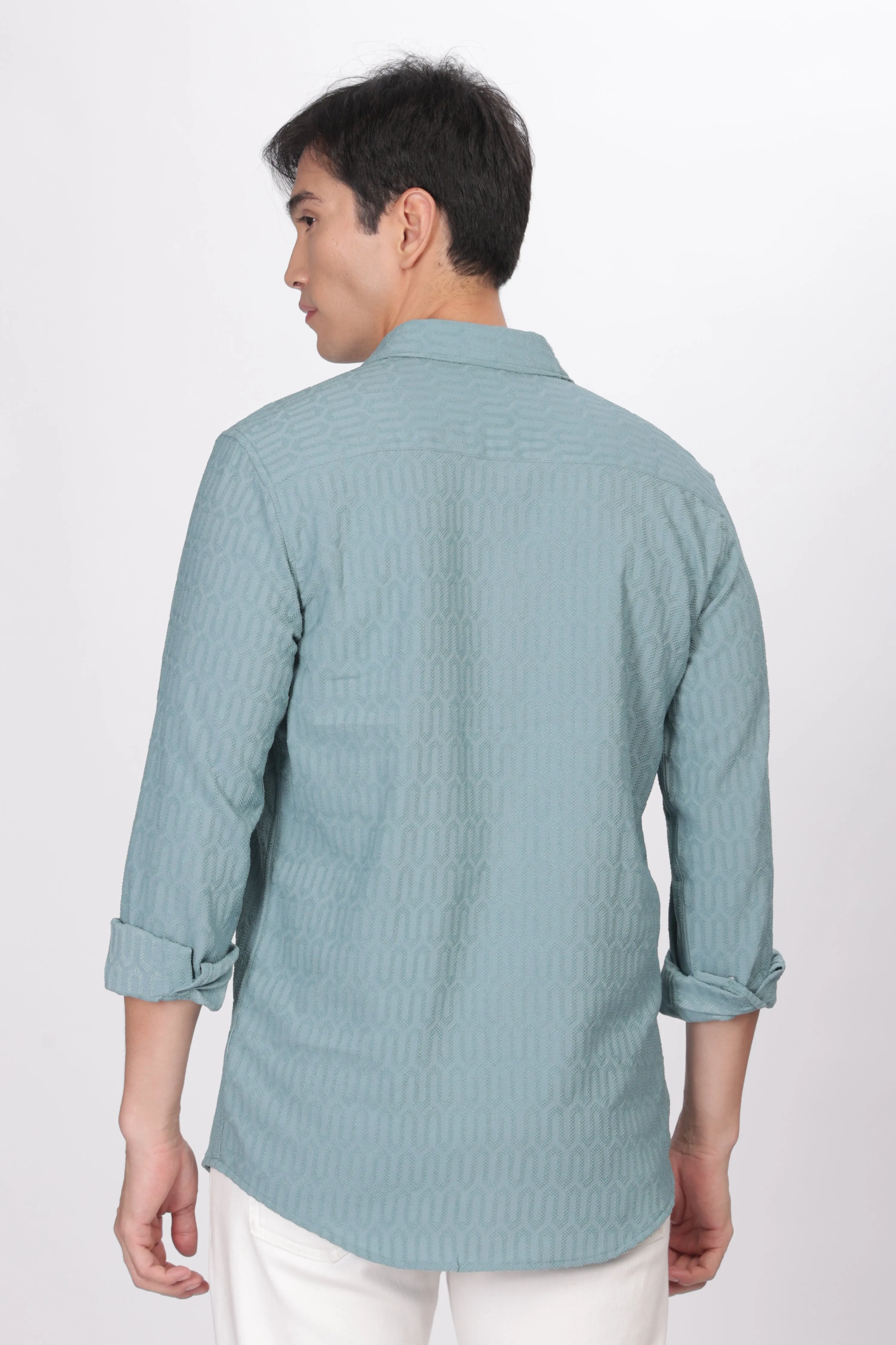 Teal - Modern Fit Textured Shirt