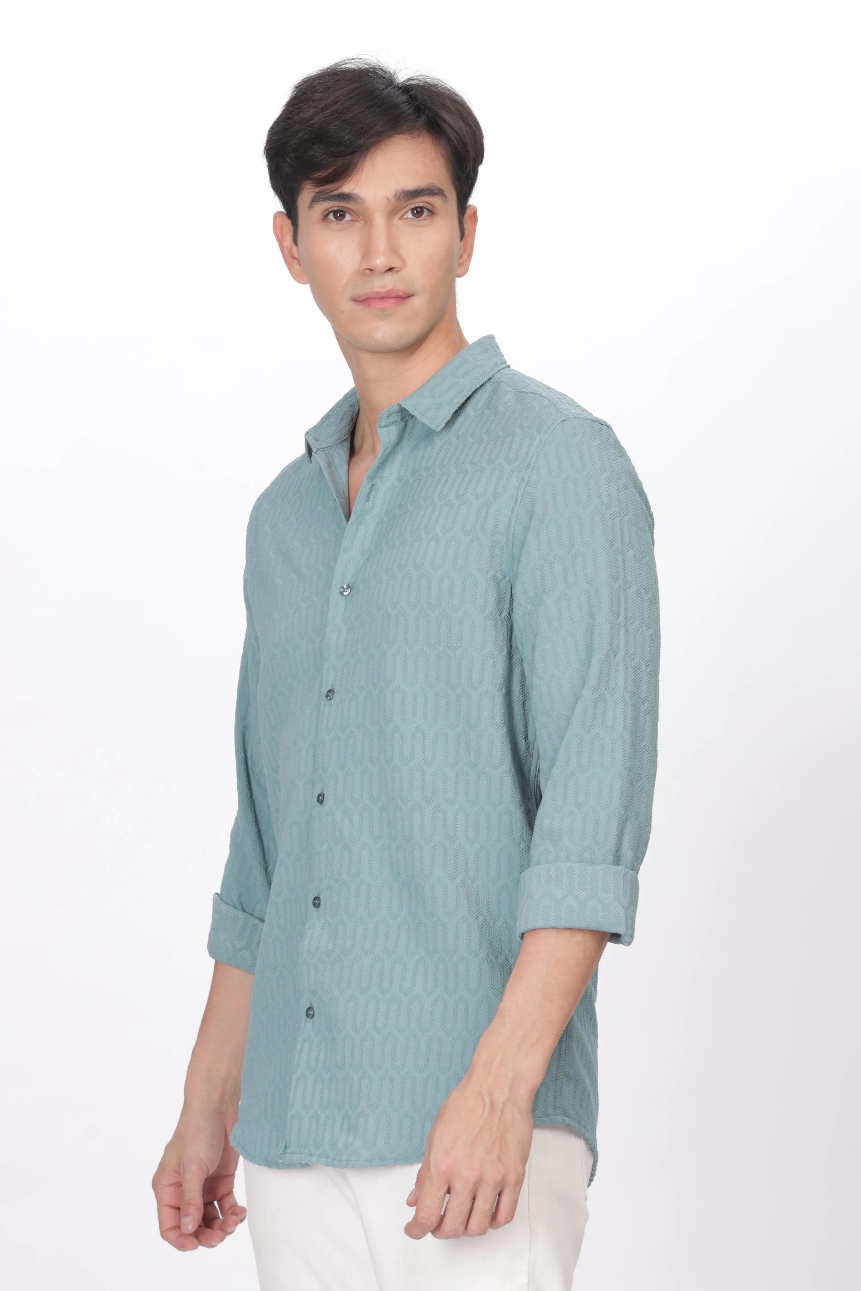 Teal - Modern Fit Textured Shirt