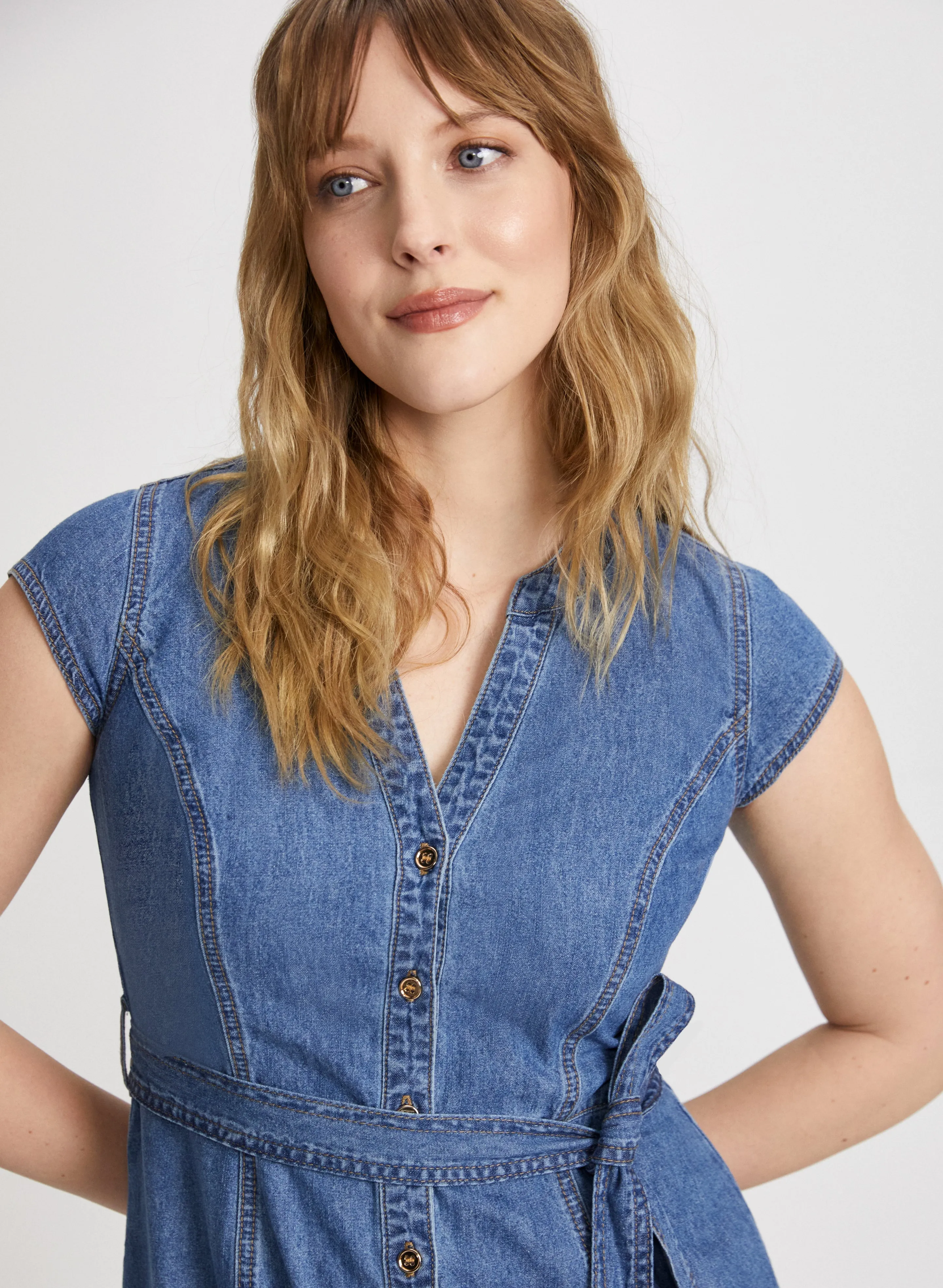 Tiered Denim Shirt Dress