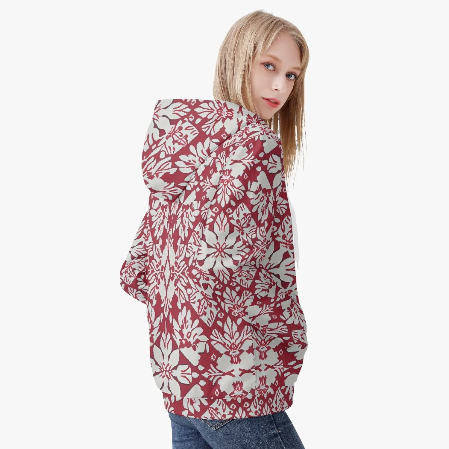 Veste à capuche zippée AOP pour femme "Rouge, fleurs blanches" (221)