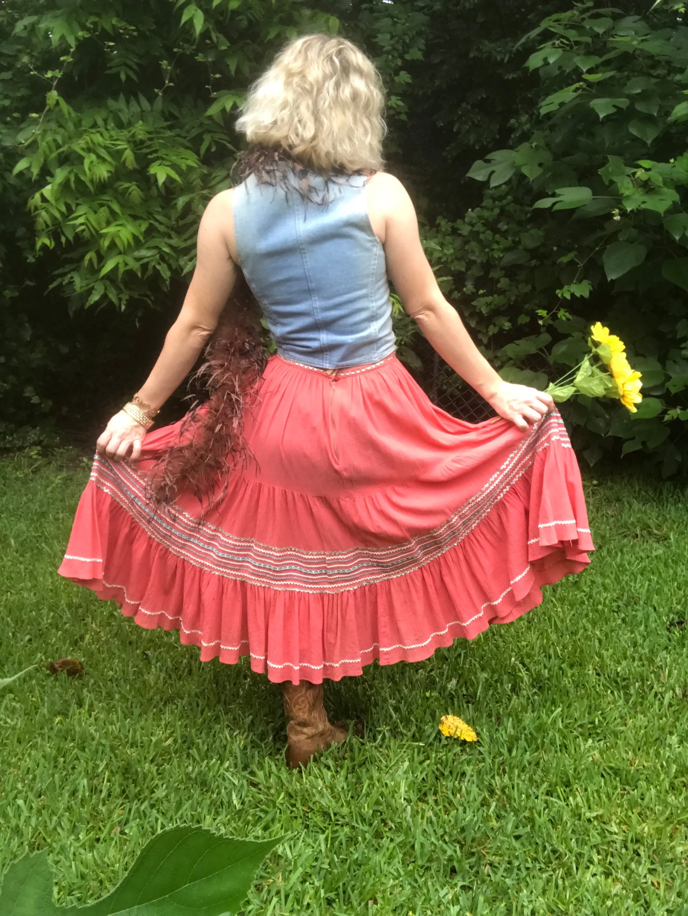 Vintage 1950s 50s | Prairie Patio Western Swing Skirt Hippie Festival Boho | S