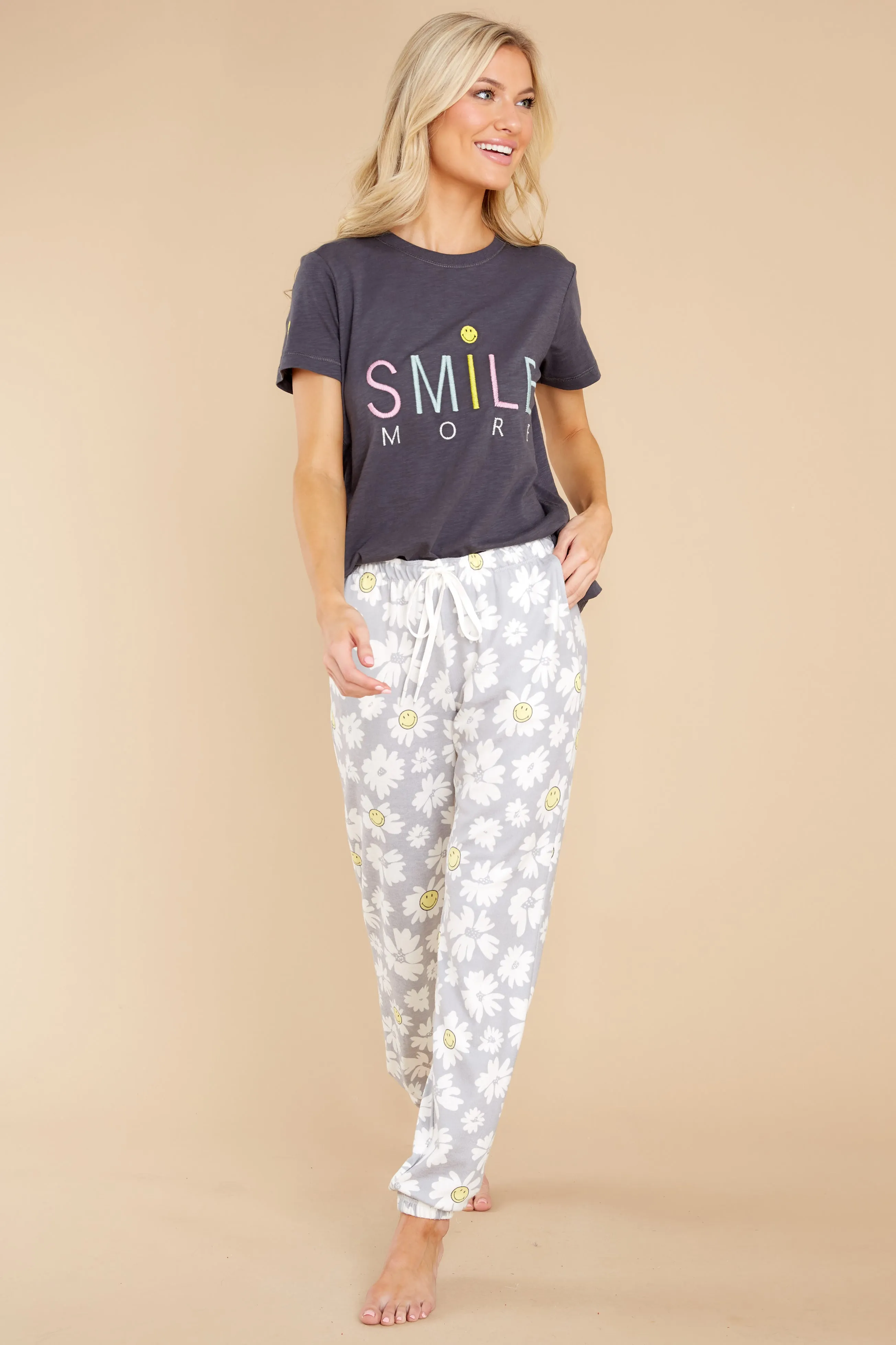 Wear A Smile Grey Print Joggers