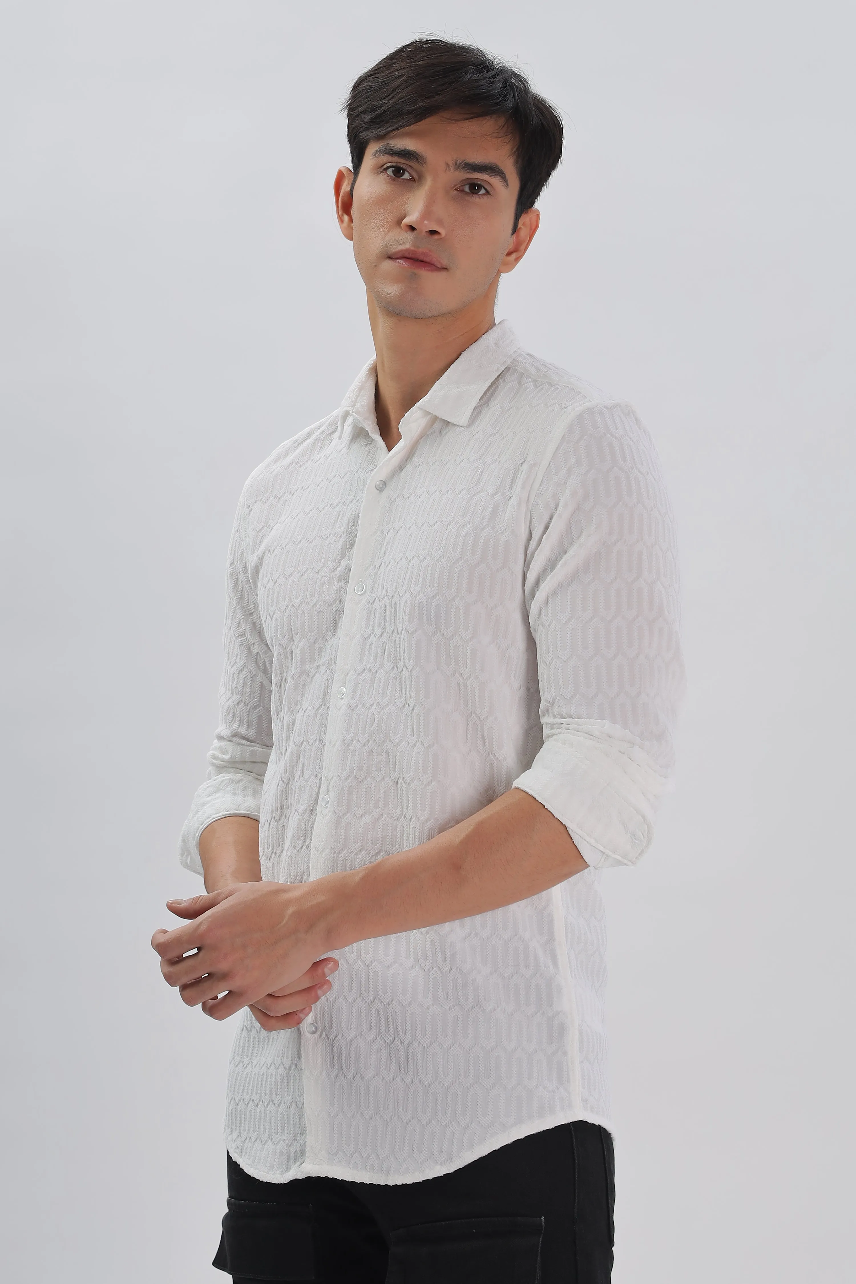 White - Modern Fit Textured Shirt