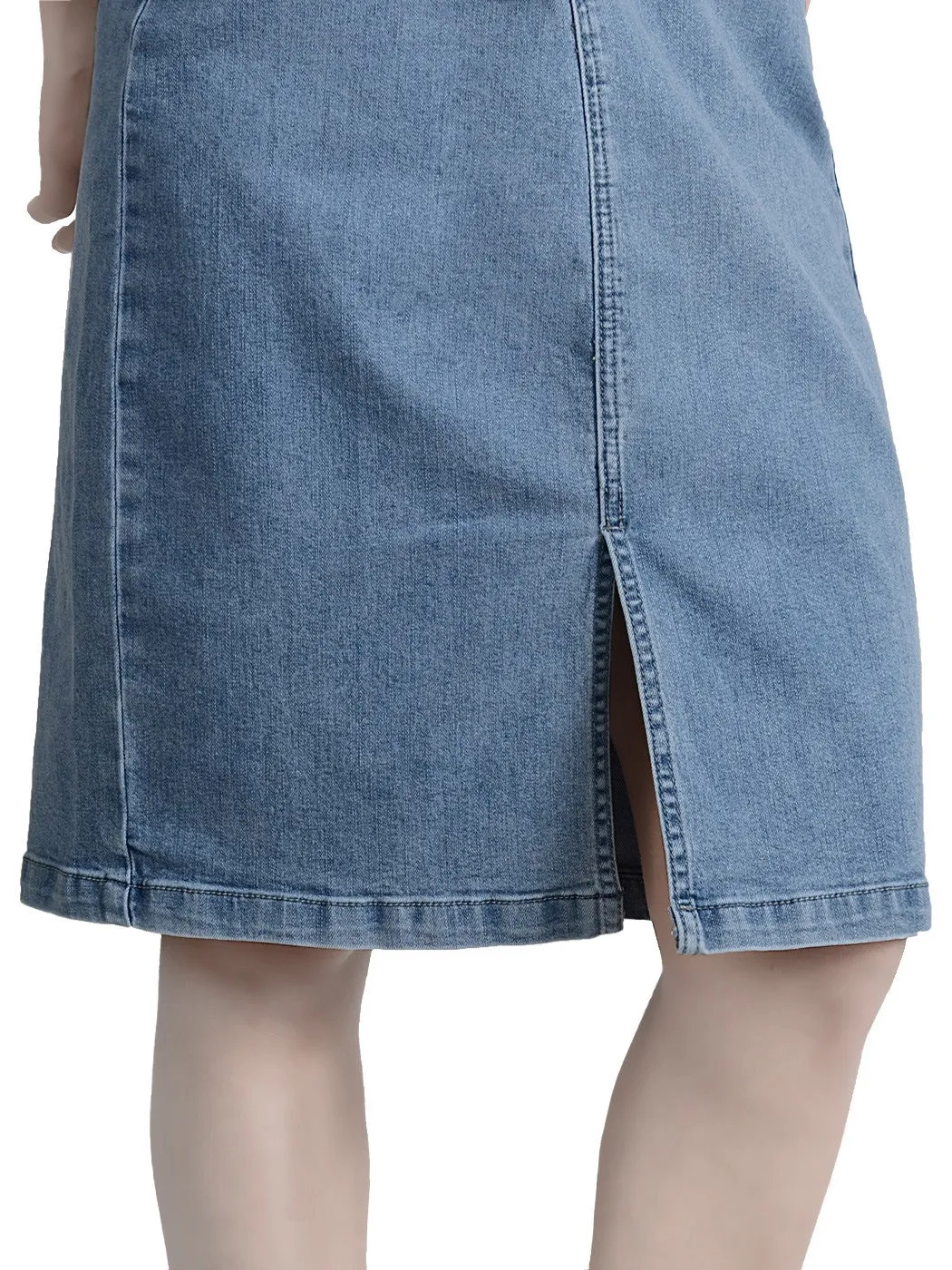 Women Comfy Soft Stretch Bodycon Blue Jean Pencil Midi Denim Skirt