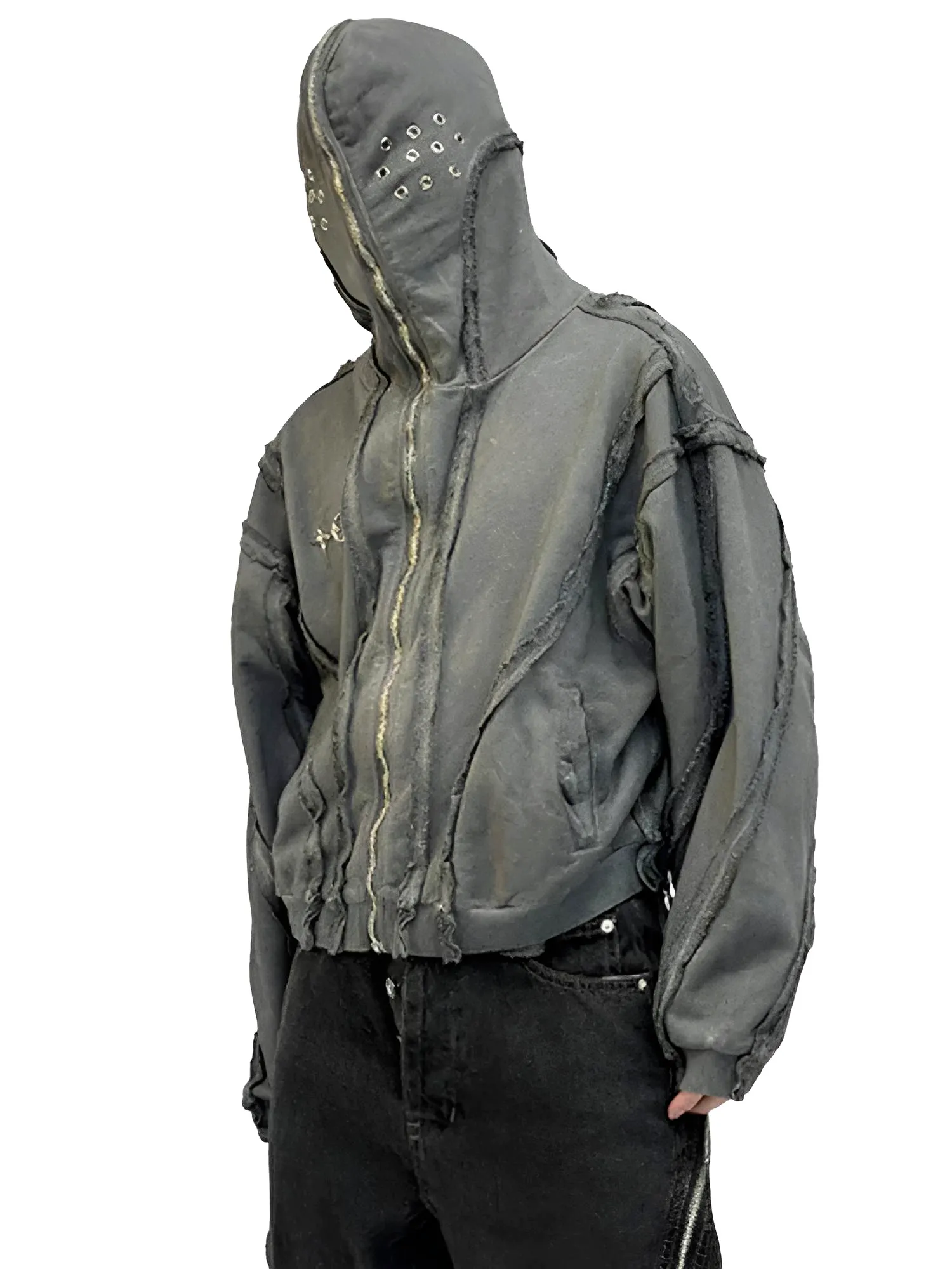 Worn Out Deconstructed Men's Masked Hoodies High Street Niche Design 2025 Trendy Hoodies