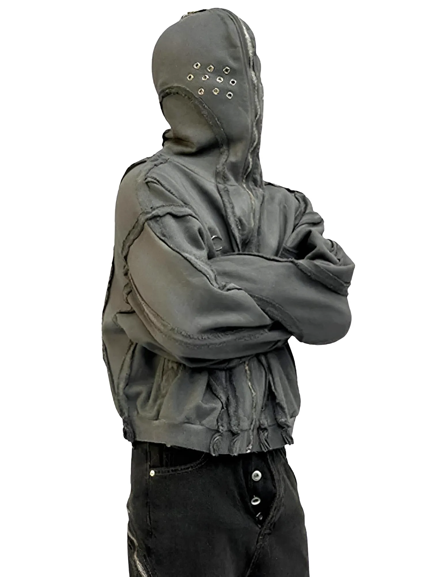 Worn Out Deconstructed Men's Masked Hoodies High Street Niche Design 2025 Trendy Hoodies