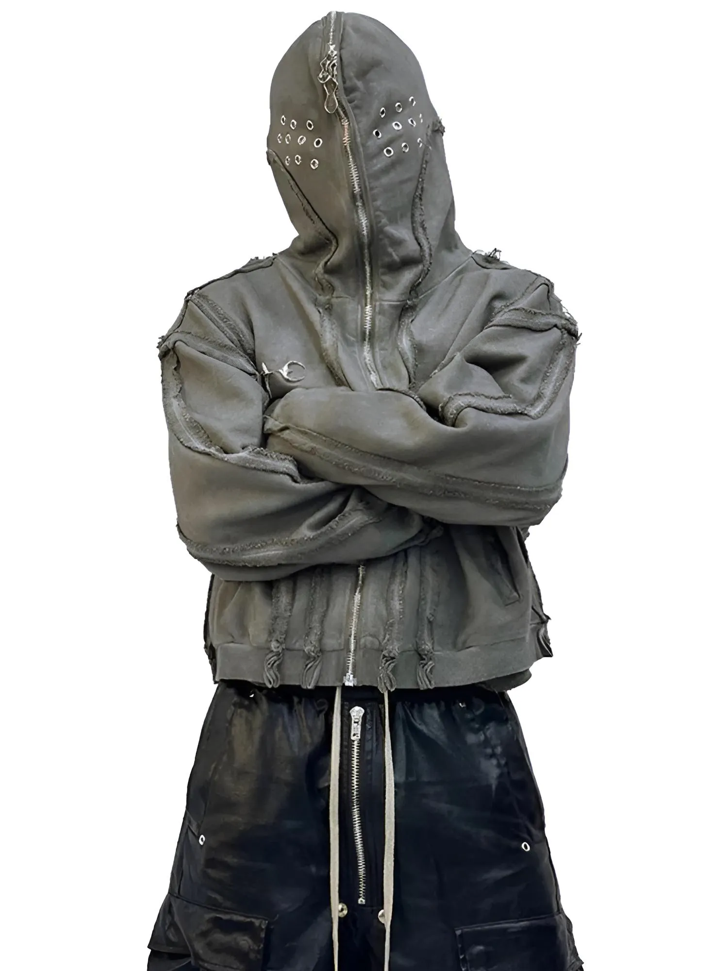 Worn Out Deconstructed Men's Masked Hoodies High Street Niche Design 2025 Trendy Hoodies