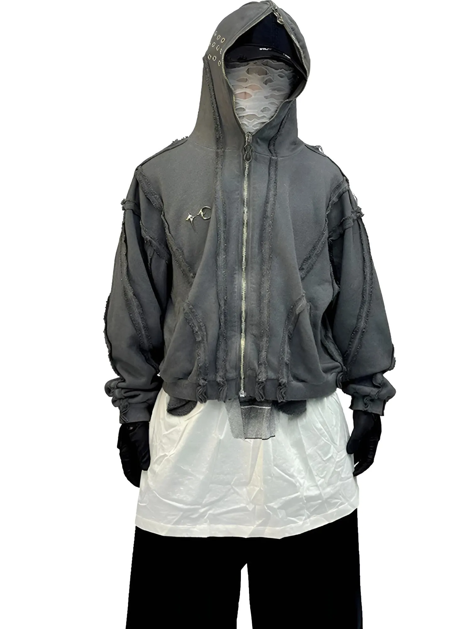 Worn Out Deconstructed Men's Masked Hoodies High Street Niche Design 2025 Trendy Hoodies